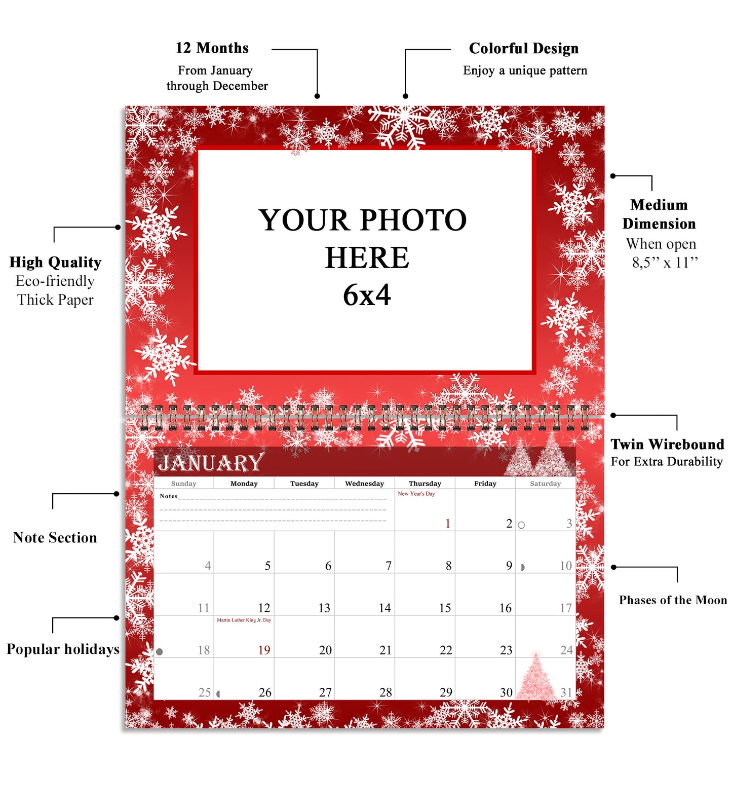 2026 Photo Frame Wall Spiral-bound Calendar (Add Your Own Photos) - 12 Months Desktop/Wall Calendar/Planner - (Edition #08)