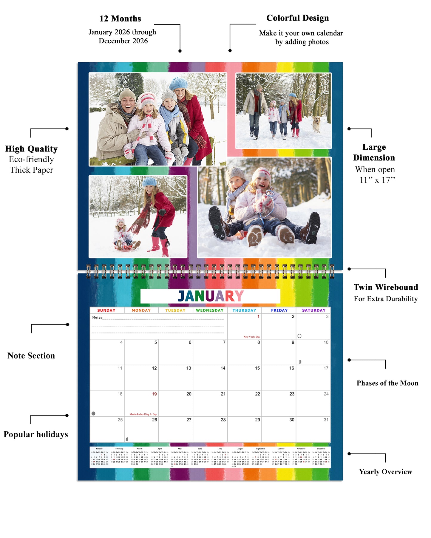 2026 Scrapbook Wall Calendar Spiral-bound (Add Your Own Photos) - 12 Months Desktop #015