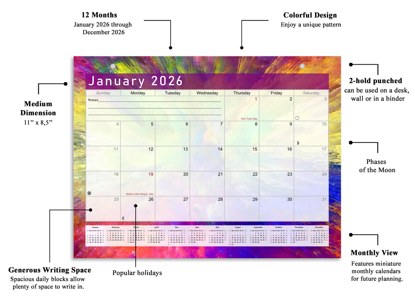 2026 Monthly Magnetic/Desk Calendar - 12 Months Desktop/Wall Calendar/Planner - (Edition #26)