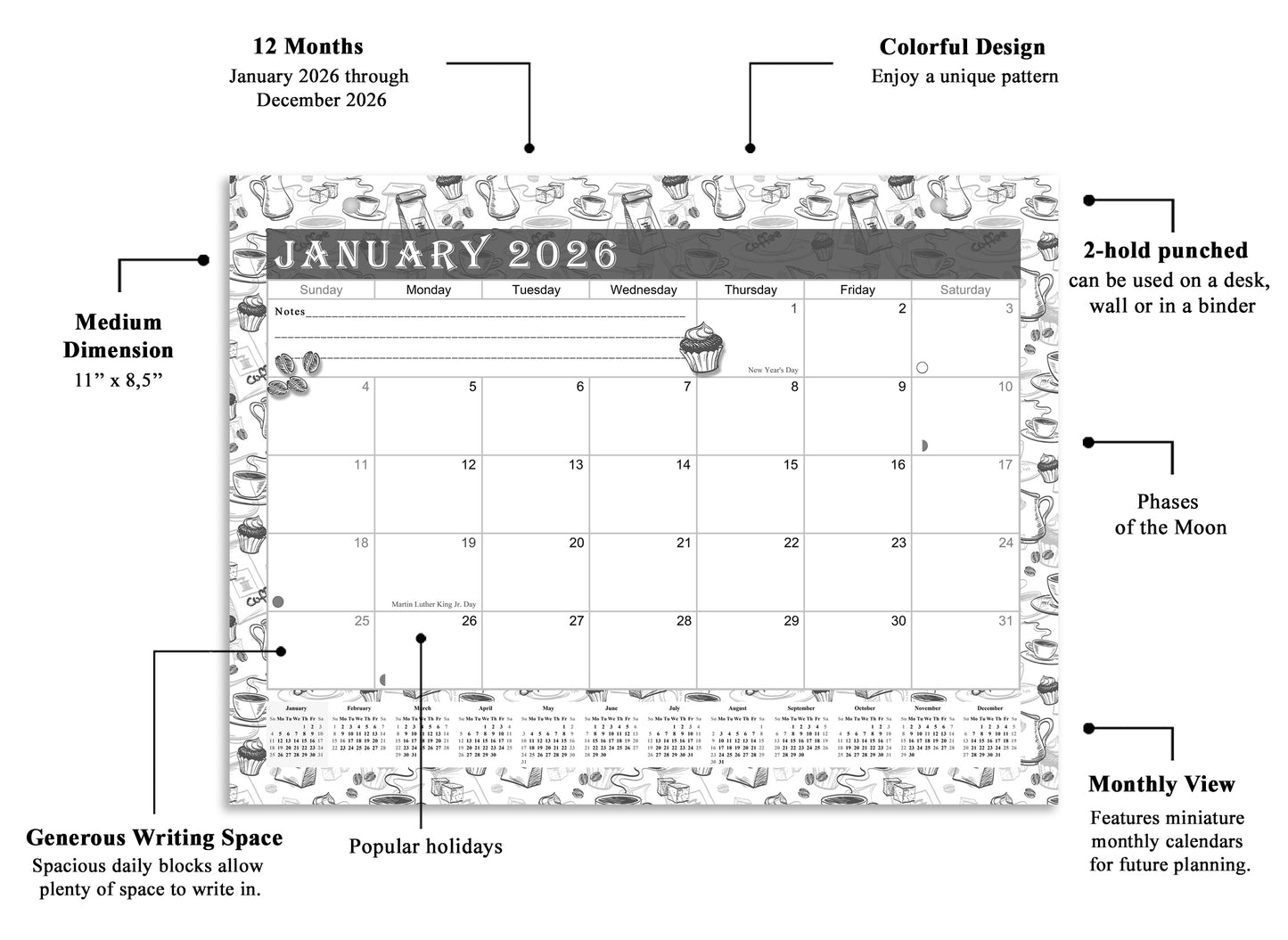 2025-2026 Magnetic/Desk Calendar - Desktop/Wall Calendar/Planner B&W- #030