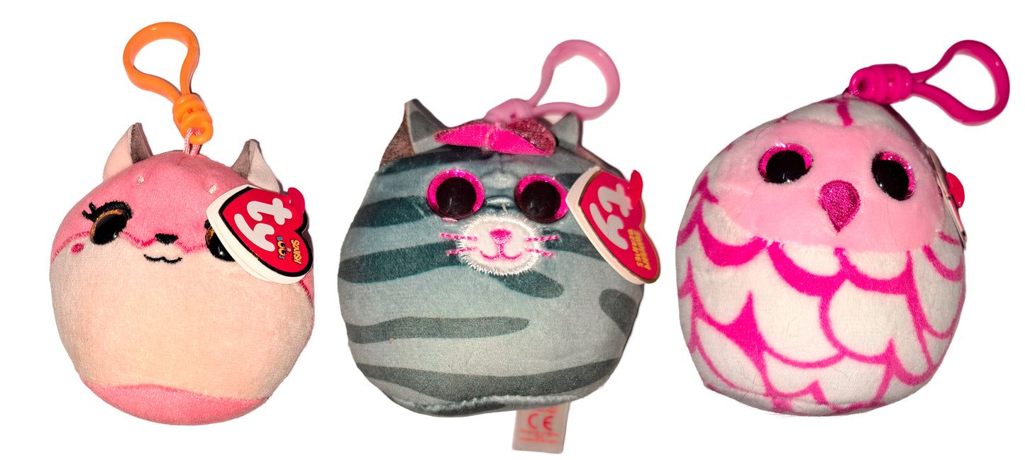 Ty Squishy Beanie Plush Key Chain Clip Stuffed Animal Kids Toy (Set of 3) v1