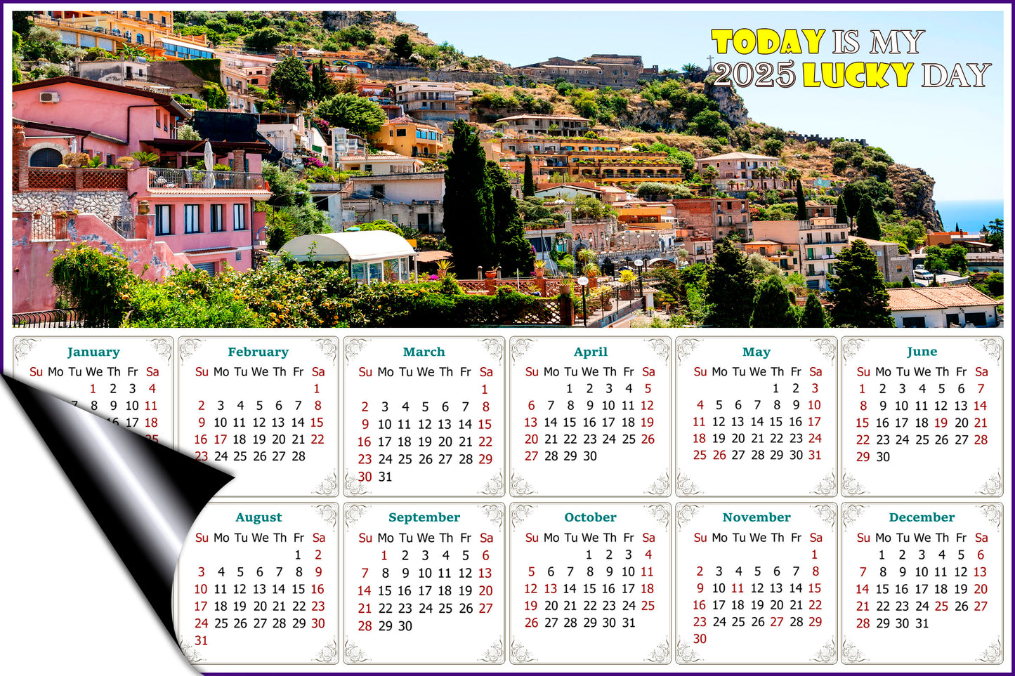 2025 Magnetic Calendar - Calendar Magnets - Today is my Lucky Day (Italy - Taormina Cityscape)