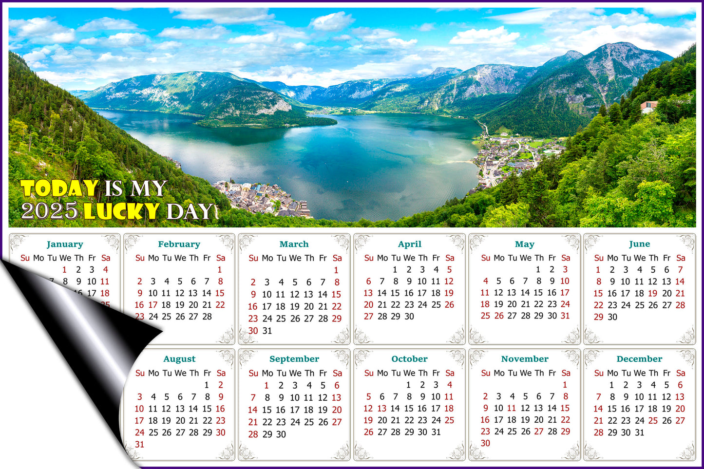 2025 Magnetic Calendar - Calendar Magnets - Today is my Lucky Day (Hallstatt mountain village, Salzkammergut, Austria)