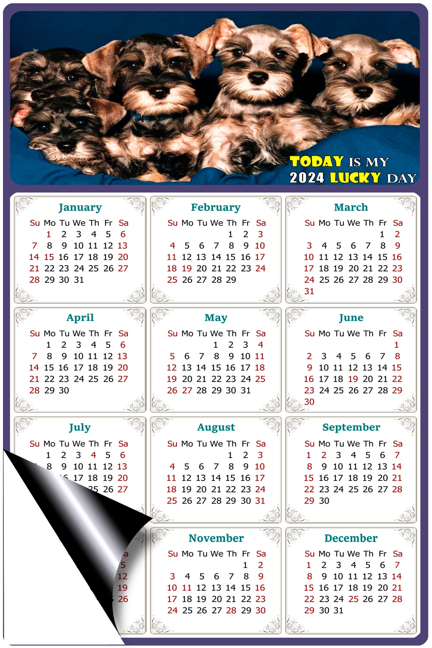 2024 Magnetic Calendar - Today is My Lucky Day (Fade, Tear, and Water Resistant)- Dogs Themed 08