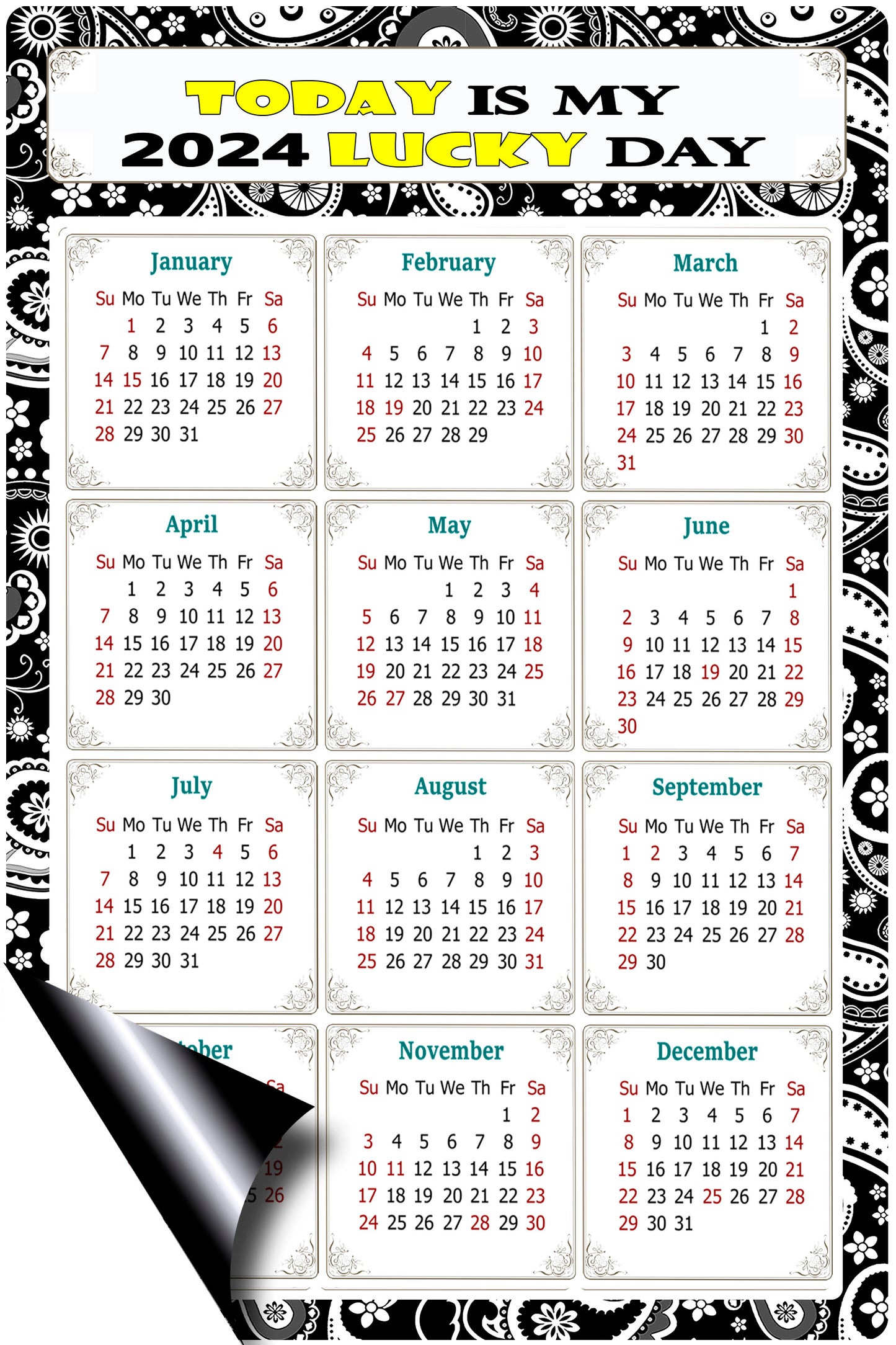 2024 Magnetic Calendar - Calendar Magnets - Today is my Lucky Day - (Fade, Tear, and Water Resistant) - Themed 011