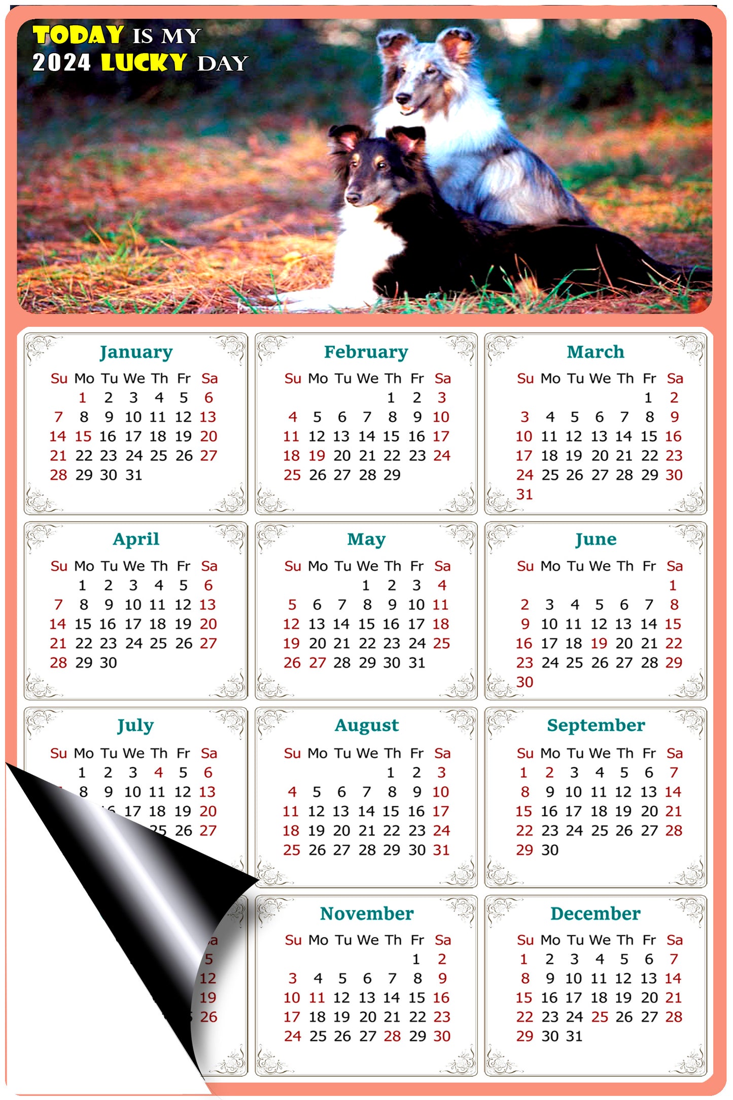 2024 Magnetic Calendar - Today is My Lucky Day (Fade, Tear, and Water Resistant)- Dogs Themed 09