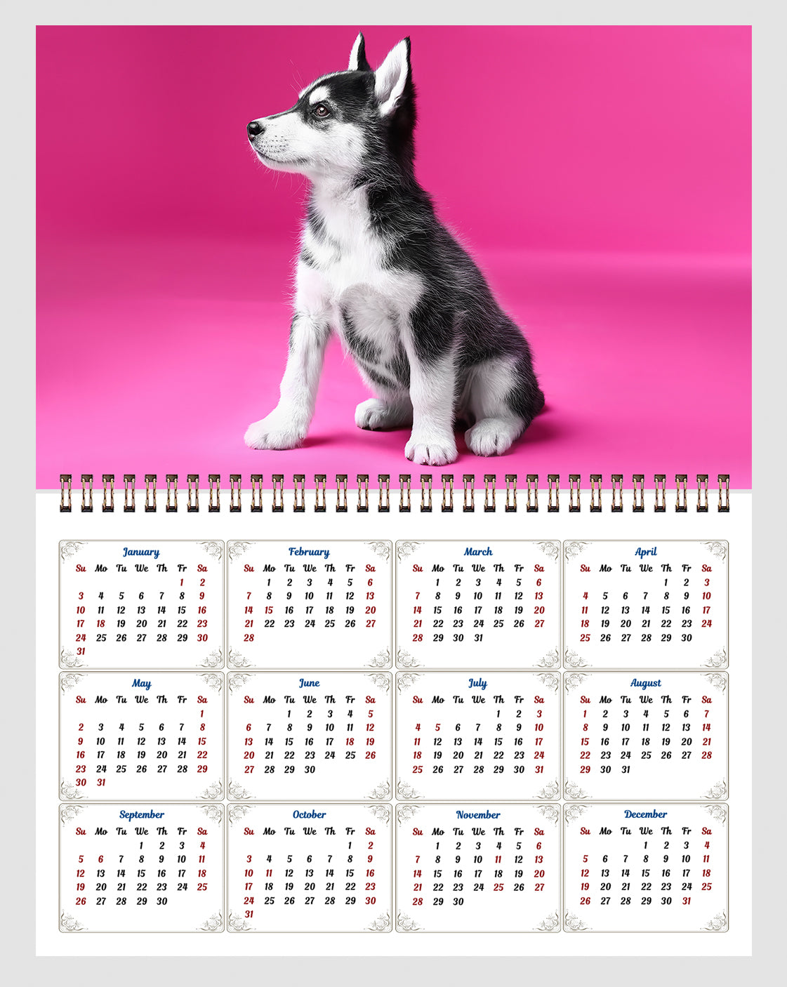 2026 Spiral-bound Wall Calendar (Dogs) - 12 Months Desktop/Wall Calendar/Planner