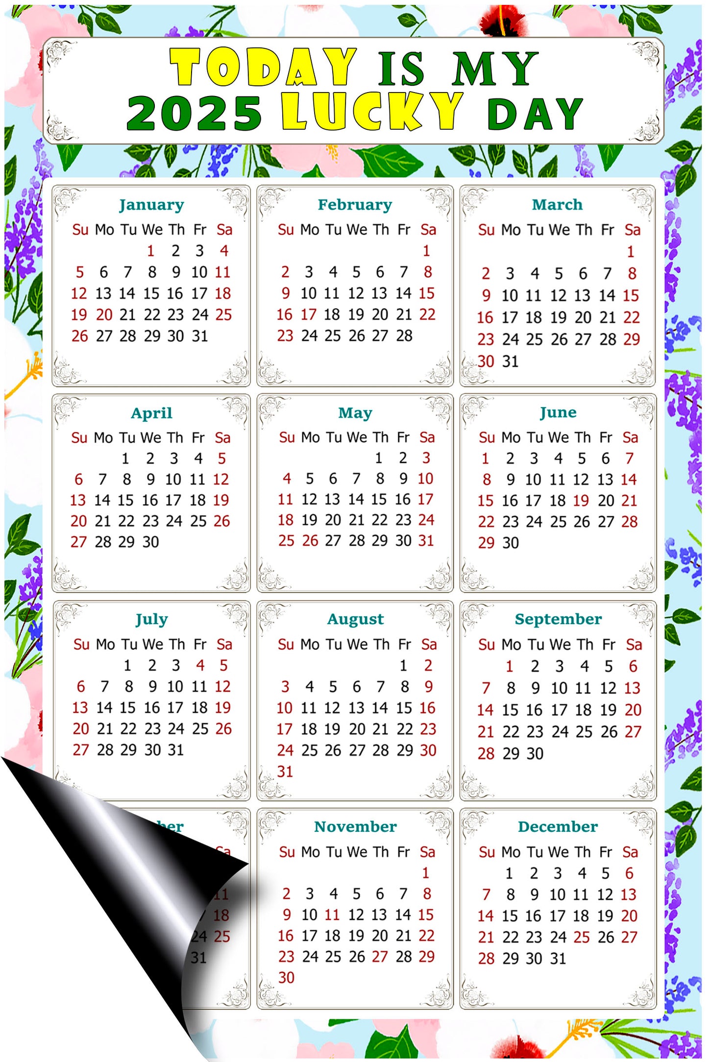 2025 Magnetic Calendar - Calendar Magnets - Today is my Lucky Day - (Fade, Tear, and Water Resistant) - Themed 016