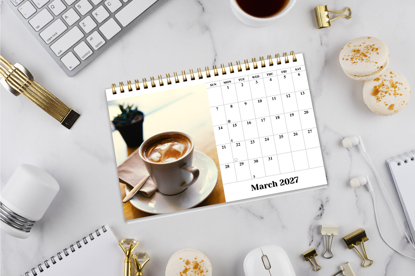 2027-12 Months Desk Calendar Desktop Planner with To-Do List (Coffee Time)