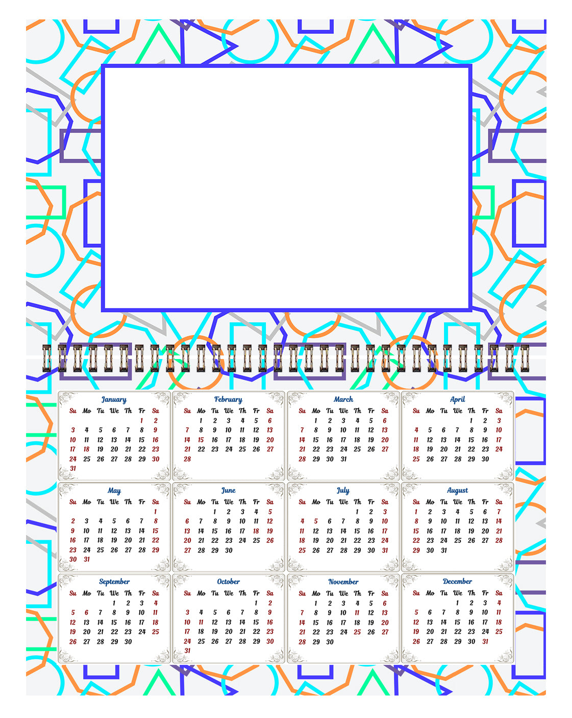 2026 Photo Frame Wall Spiral-bound Calendar (Add Your Own Photos) - 12 Months Desktop/Wall Calendar/Planner - (Edition #11)