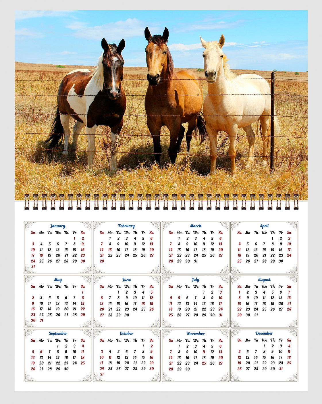 2026 Spiral-bound Wall Calendar (Horses) - 12 Months Desktop/Wall Calendar/Planner