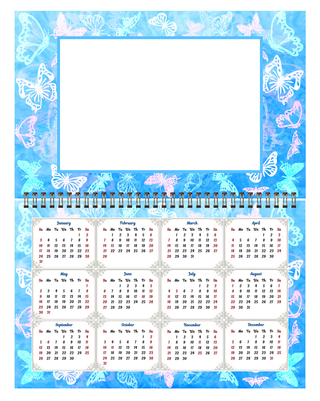 2026 Photo Frame Wall Spiral-bound Calendar (Add Your Own Photos) - 12 Months Desktop/Wall Calendar/Planner - (Edition #08)