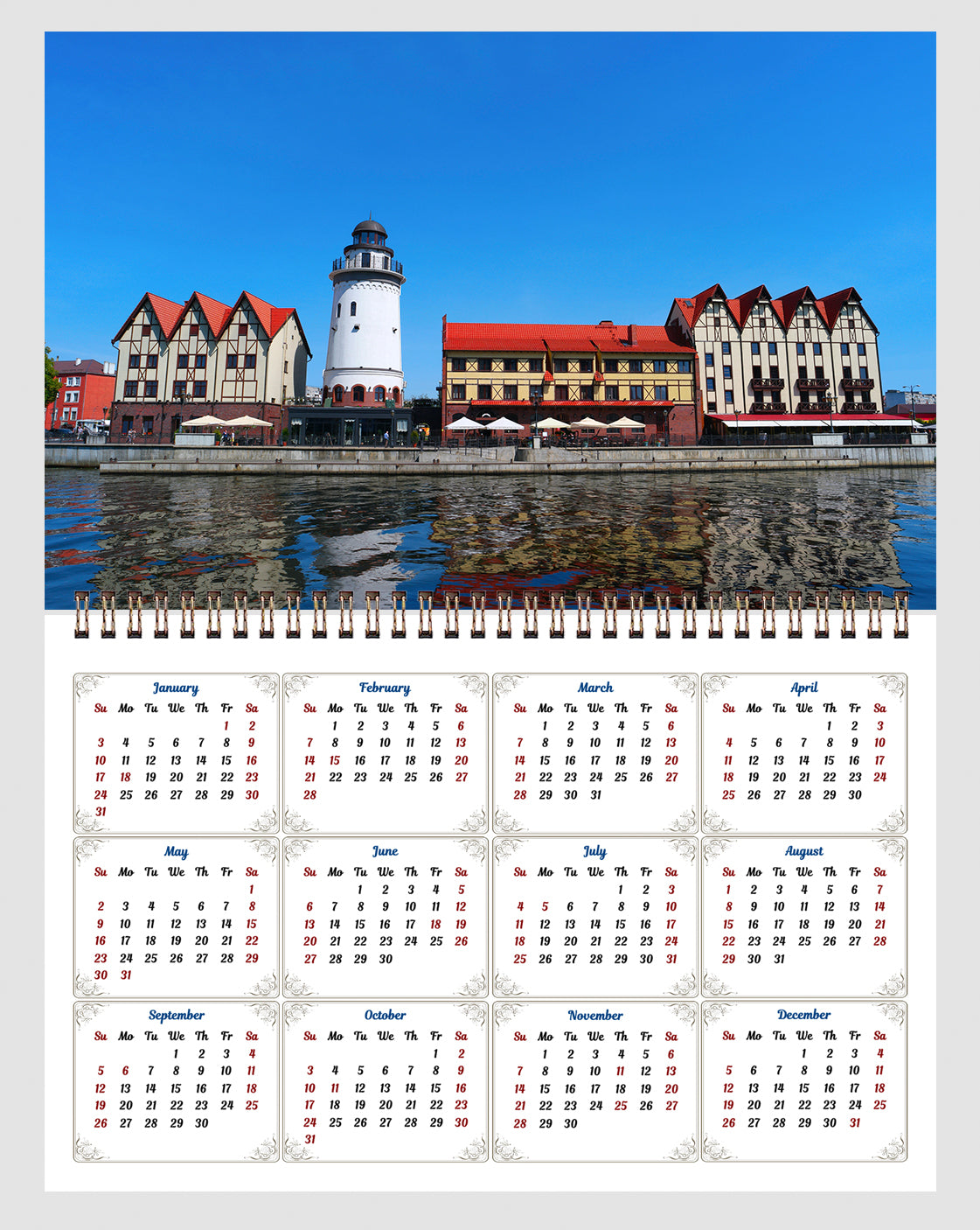 2026 Spiral-bound Wall Calendar (Lighthouses) - 12 Months Desktop/Wall Calendar/Planner