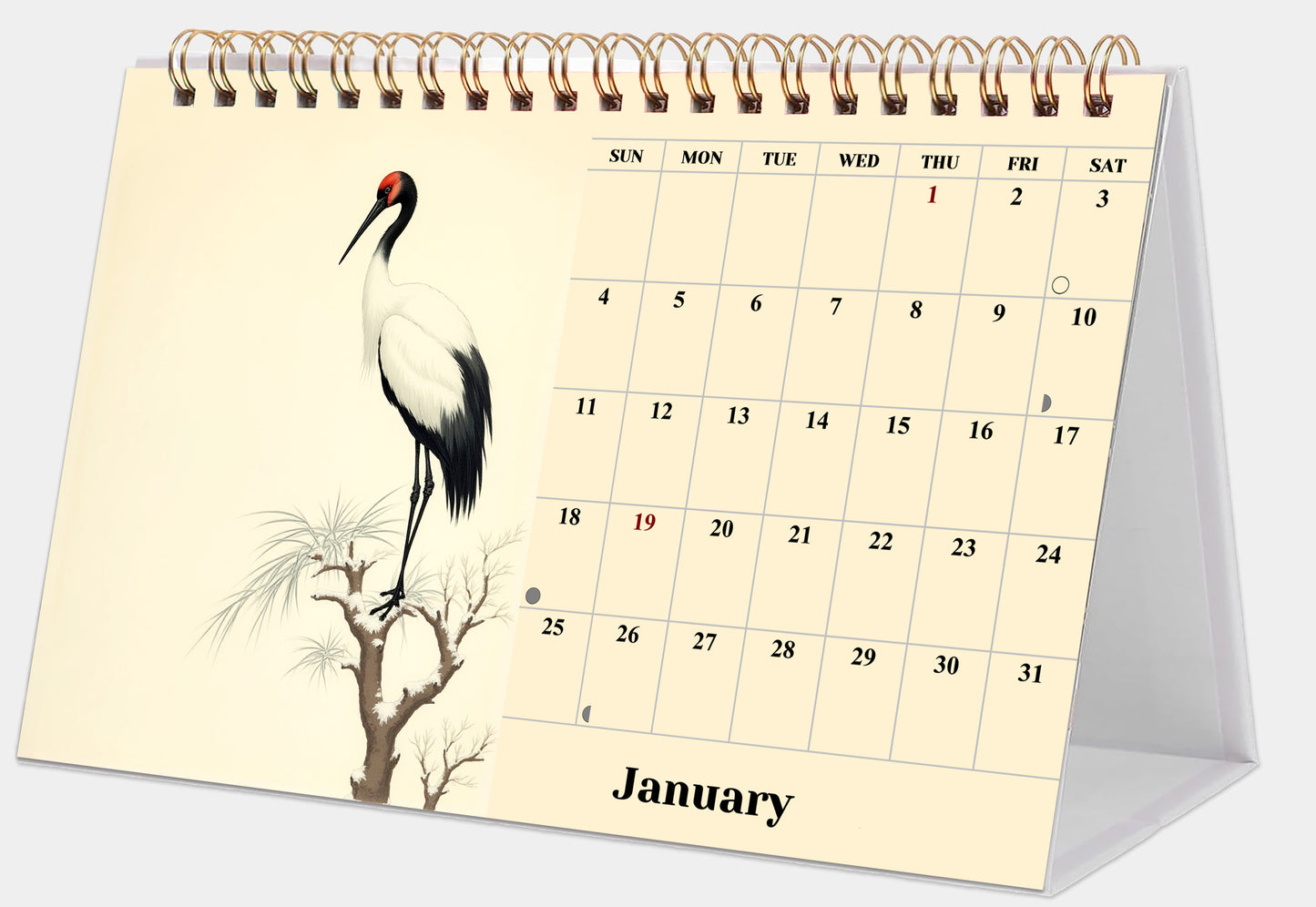 2026-12 Months Desk Calendar Desktop Planner with To-Do List (Ukioy-e Birds)