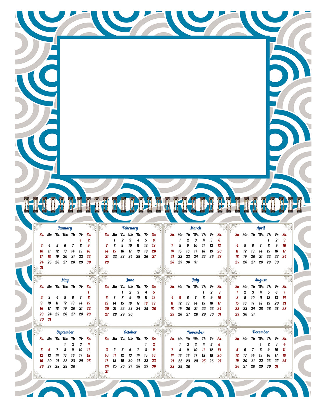 2026 Photo Frame Wall Spiral-bound Calendar (Add Your Own Photos) - 12 Months Desktop/Wall Calendar/Planner - (Edition #04)