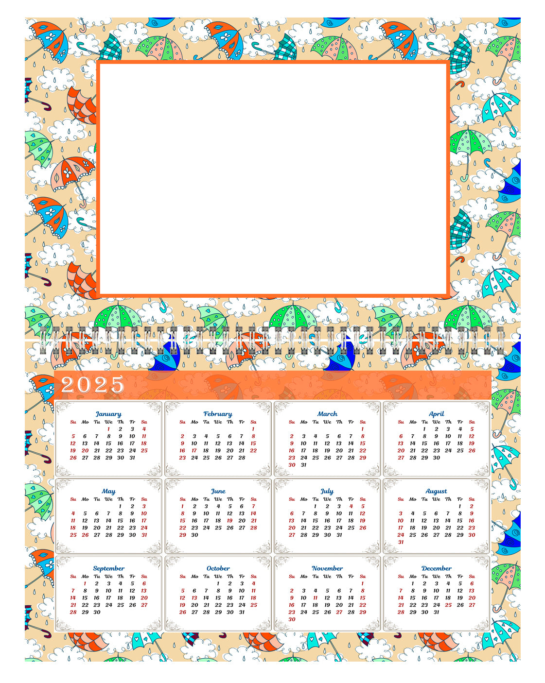 2024 Photo Frame Wall Spiral-bound Calendar (Add Your Own Photos) - 12 Months Desktop/Wall Calendar/Planner - (Edition #14)