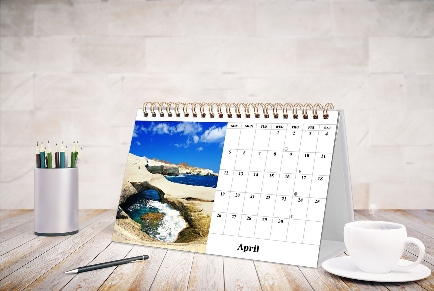 2026-12 Months Desk Calendar Desktop Planner with To-Do List (Beaches)