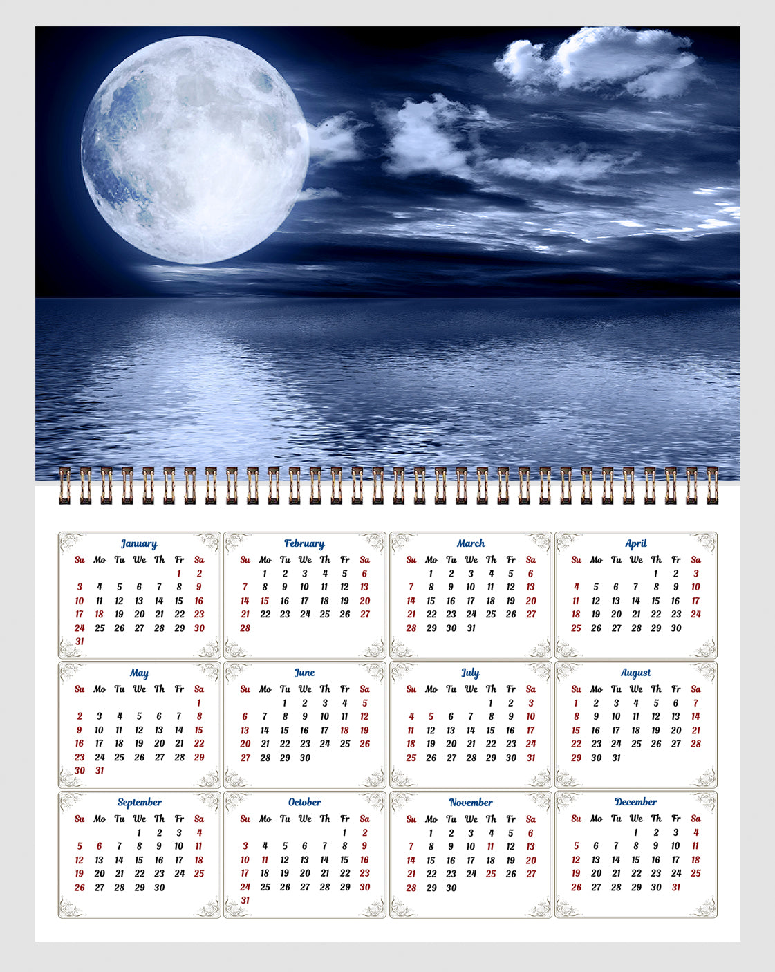 2026 Spiral-bound Wall Calendar (Moons) - 12 Months Desktop/Wall Calendar/Planner
