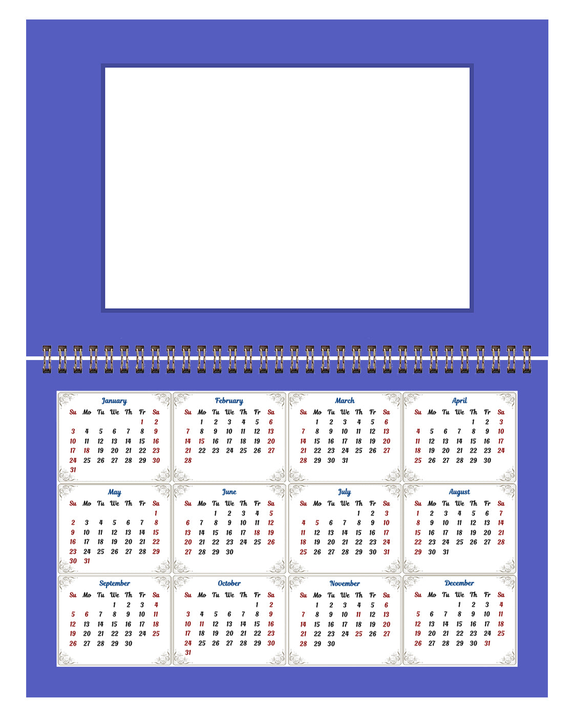 2026 Photo Frame Wall Spiral-bound Calendar (Add Your Own Photos) - 12 Months Desktop/Wall Calendar/Planner - (Edition #05)