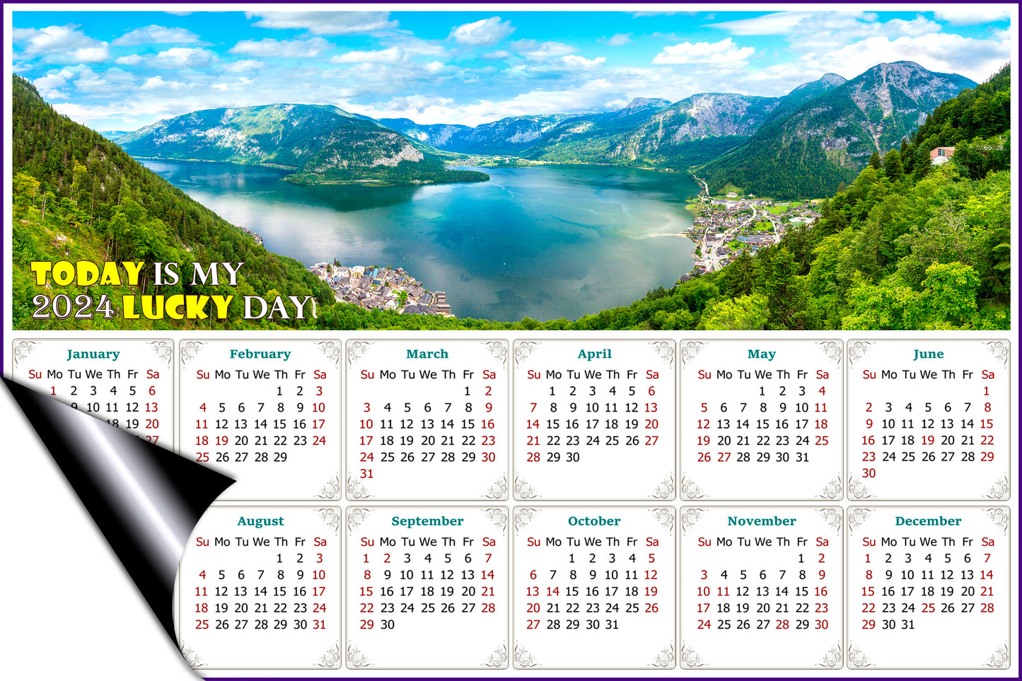 2024 Magnetic Calendar - Calendar Magnets - Today is my Lucky Day (Hallstatt mountain village, Salzkammergut, Austria)
