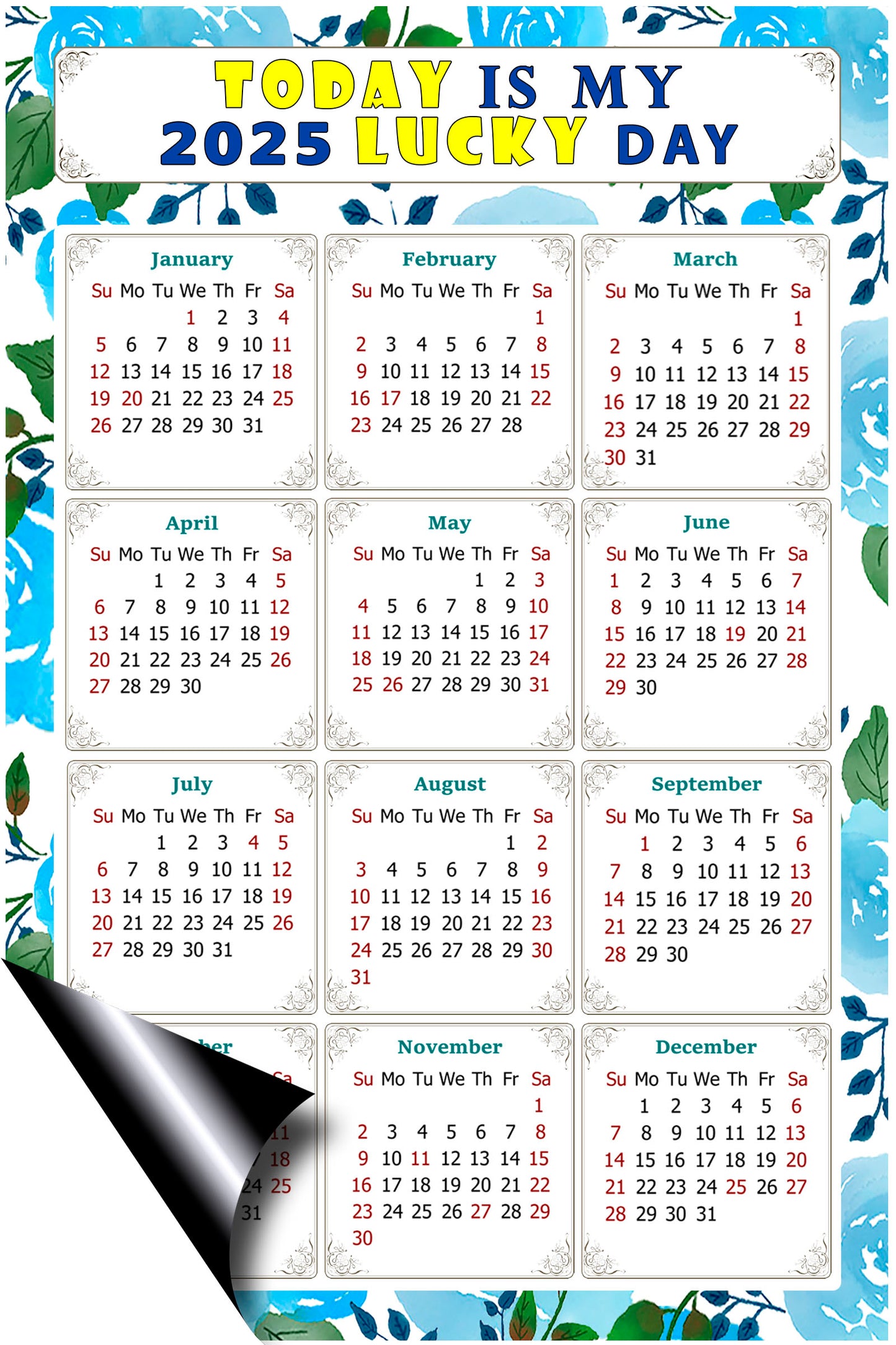 2025 Magnetic Calendar - Calendar Magnets - Today is my Lucky Day - (Fade, Tear, and Water Resistant) - Themed 013