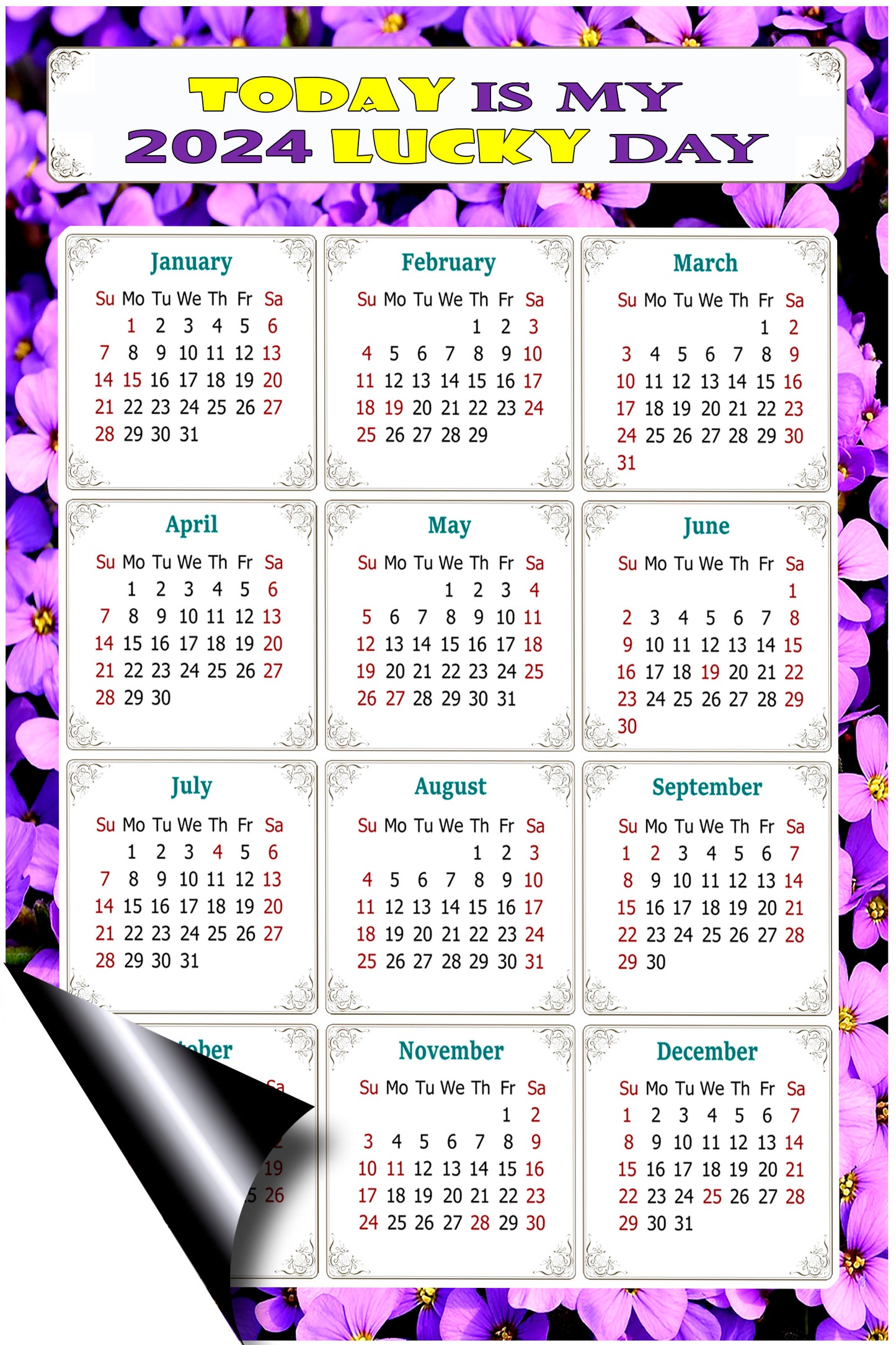 2024 Magnetic Calendar - Calendar Magnets - Today is my Lucky Day - (Fade, Tear, and Water Resistant) - Themed 026