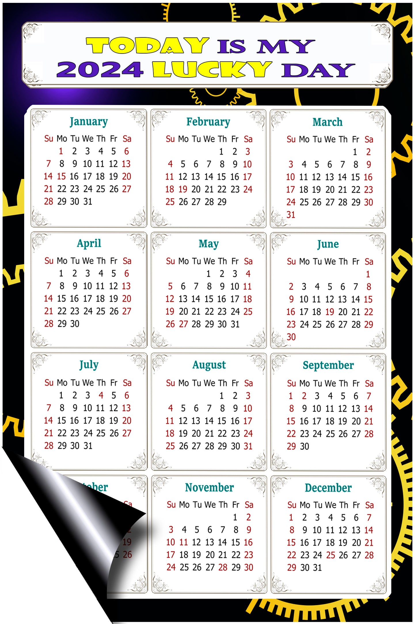 2024 Magnetic Calendar - Calendar Magnets - Today is my Lucky Day - (Fade, Tear, and Water Resistant) - Themed 05