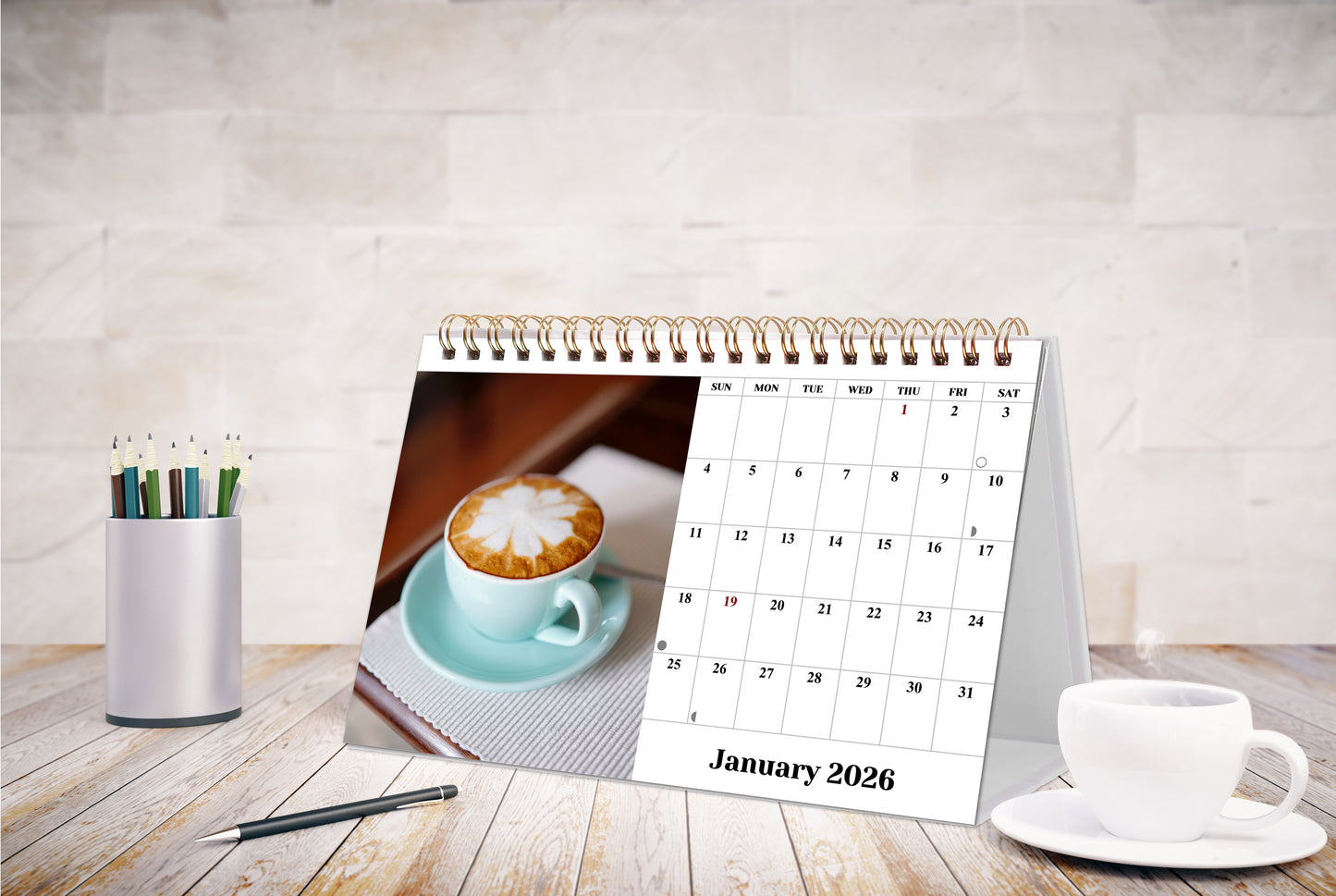 2026-12 Months Desk Calendar Desktop Planner with To-Do List (Coffee Time)