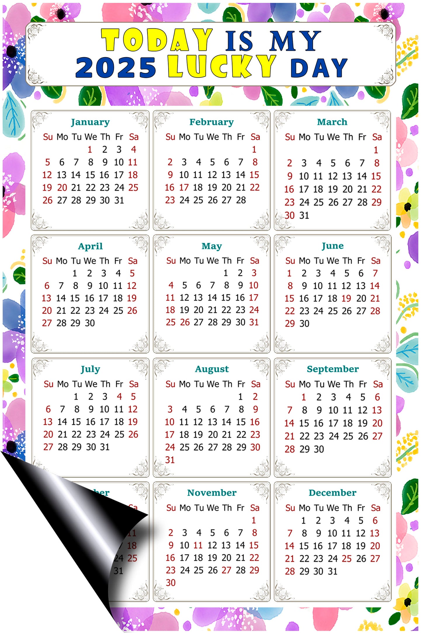 2025 Magnetic Calendar - Calendar Magnets - Today is my Lucky Day - (Fade, Tear, and Water Resistant) - Themed 015