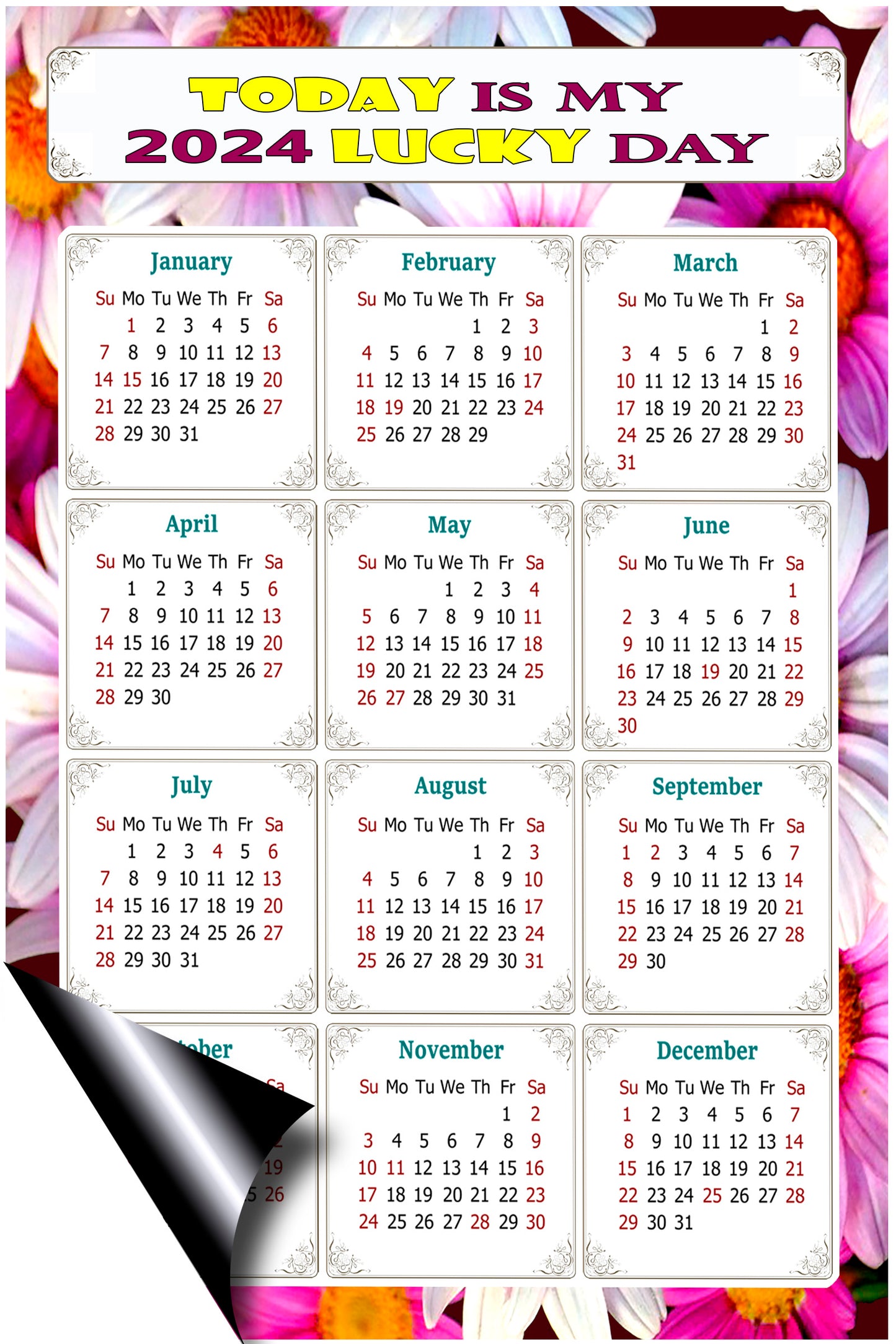 2024 Magnetic Calendar - Calendar Magnets - Today is my Lucky Day - (Fade, Tear, and Water Resistant) - Themed 032