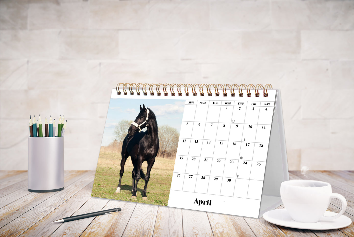 2026-12 Months Desk Calendar Desktop Planner with To-Do List (Horses)