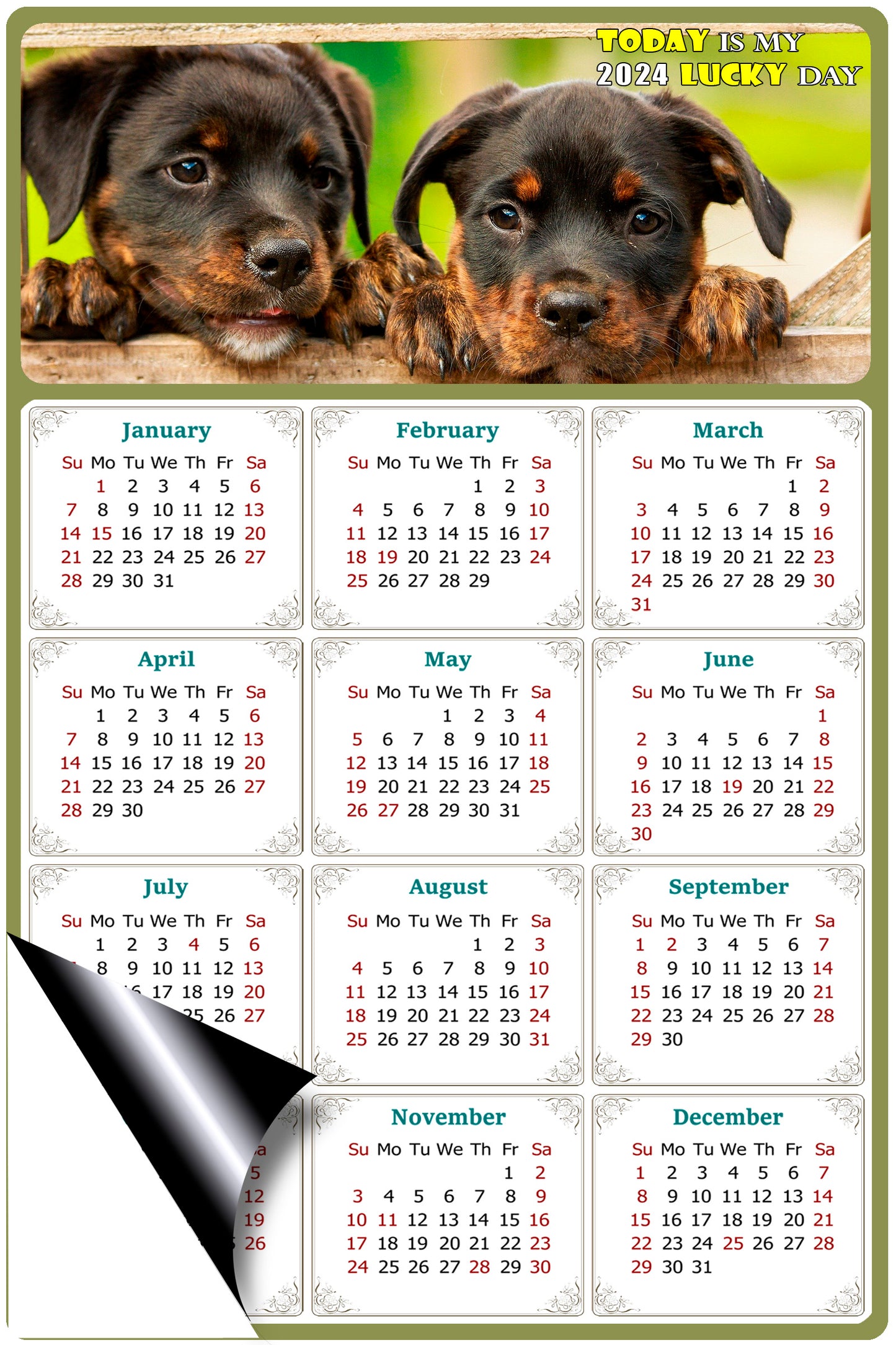 2024 Magnetic Calendar - Today is My Lucky Day (Fade, Tear, and Water Resistant)- Dogs Themed 04