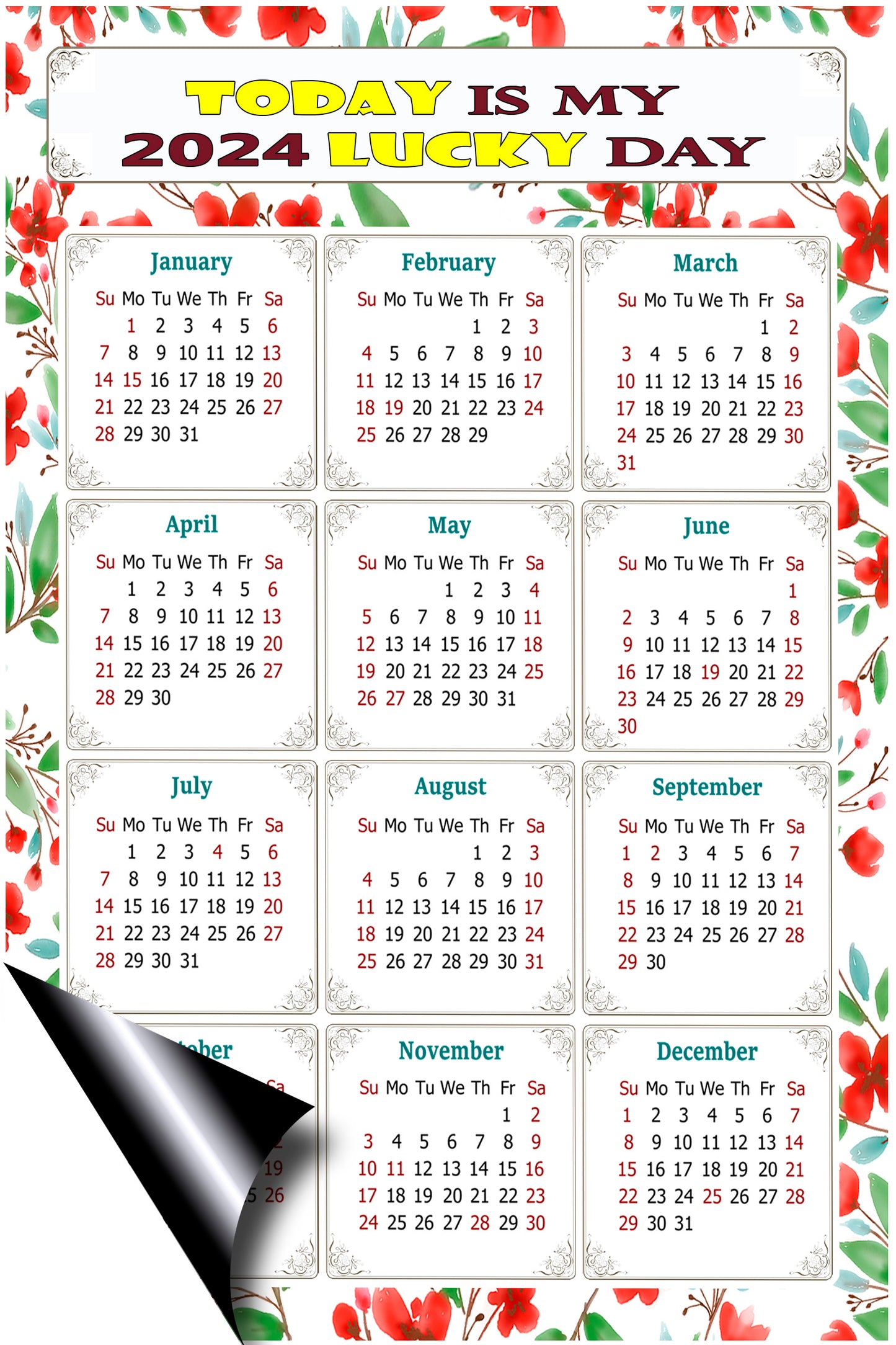 2024 Magnetic Calendar - Calendar Magnets - Today is my Lucky Day - (Fade, Tear, and Water Resistant) - Themed 020