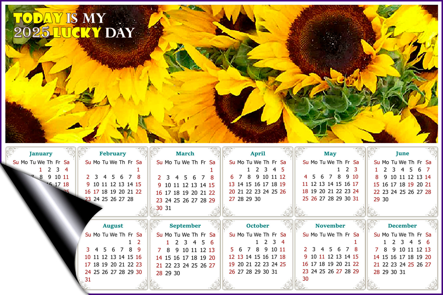 2025 Magnetic Calendar - Calendar Magnets - Today is my Lucky Day - (Fade, Tear, and Water Resistant) - Sunflowers