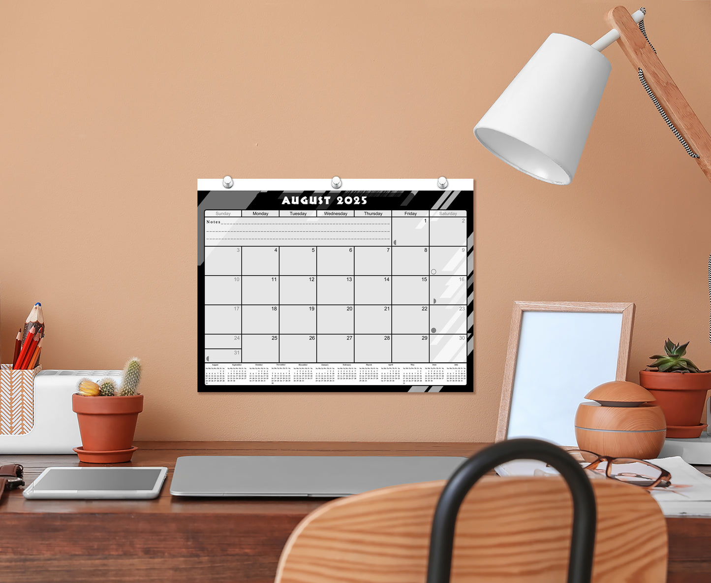 2025 - 2026 Academic Year 12 Months Student Calendar / College Planner for 3-Ring Binder, Desk or Wall -School Supplies - Made in USA- Black&White - (Edition #012)