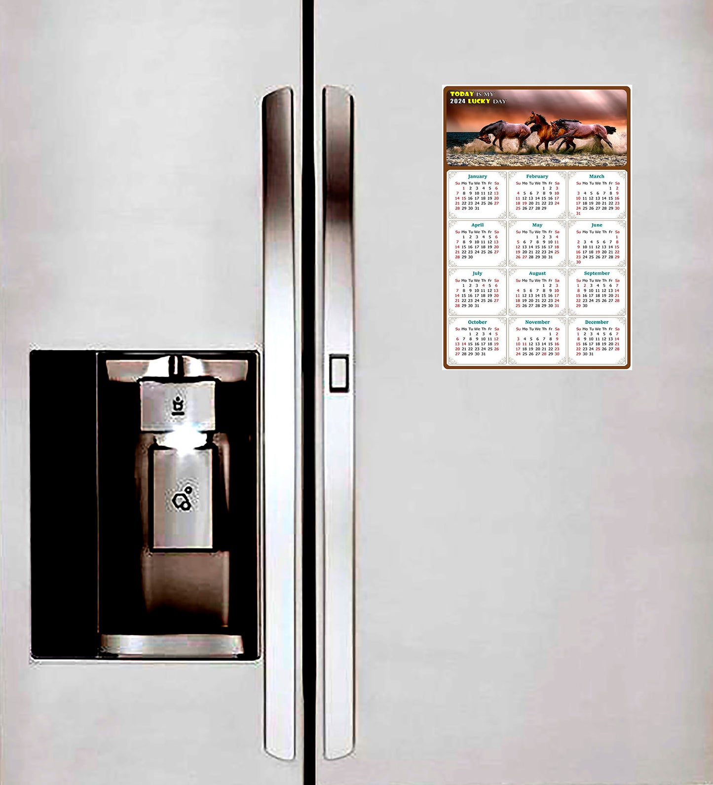 2024 Magnetic Calendar - Calendar Magnets - Today is my Lucky Day - (Fade, Tear, and Water Resistant) - Horses Themed 01
