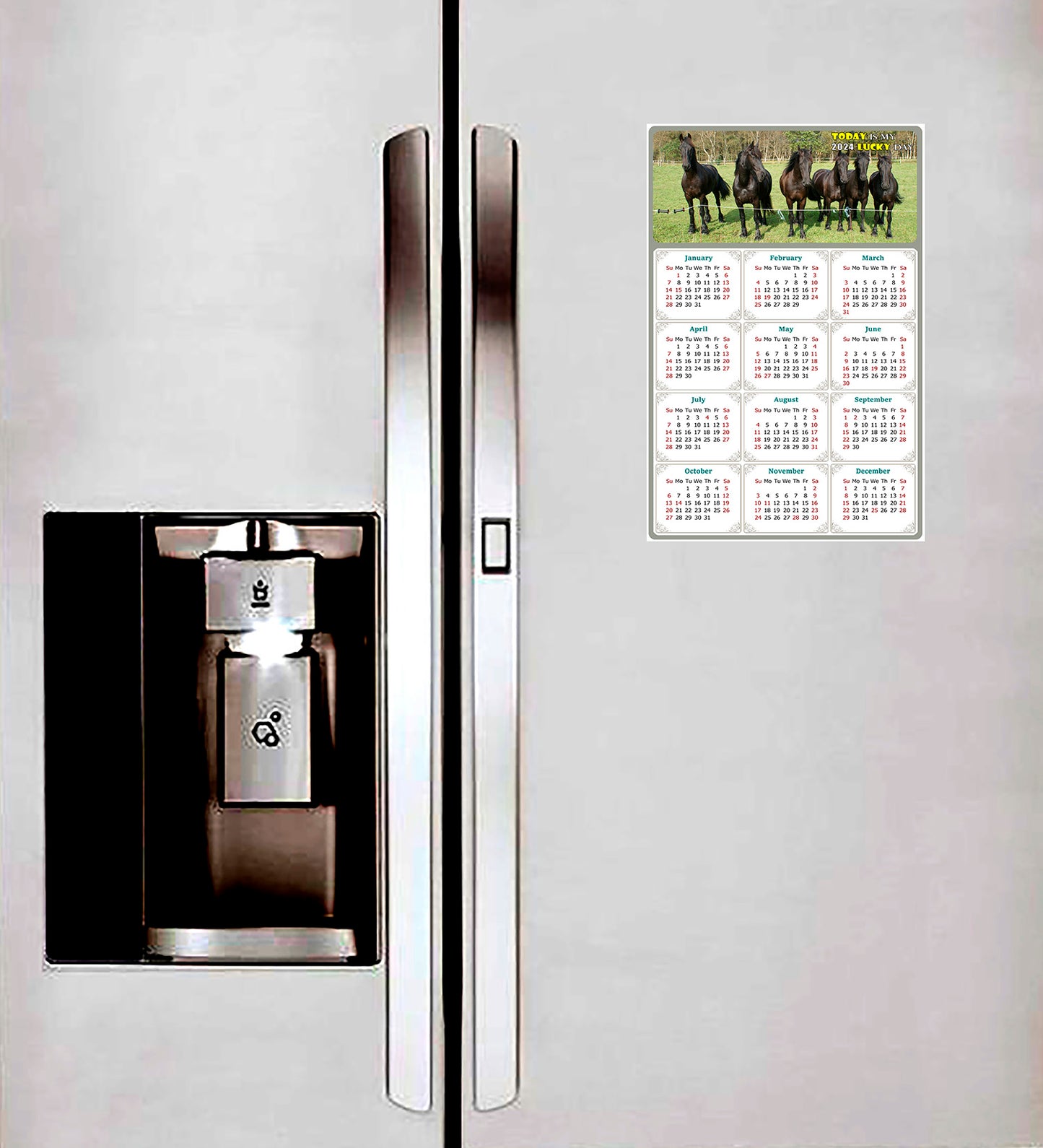 2024 Magnetic Calendar - Calendar Magnets - Today is my Lucky Day - (Fade, Tear, and Water Resistant) - Horses Themed 06