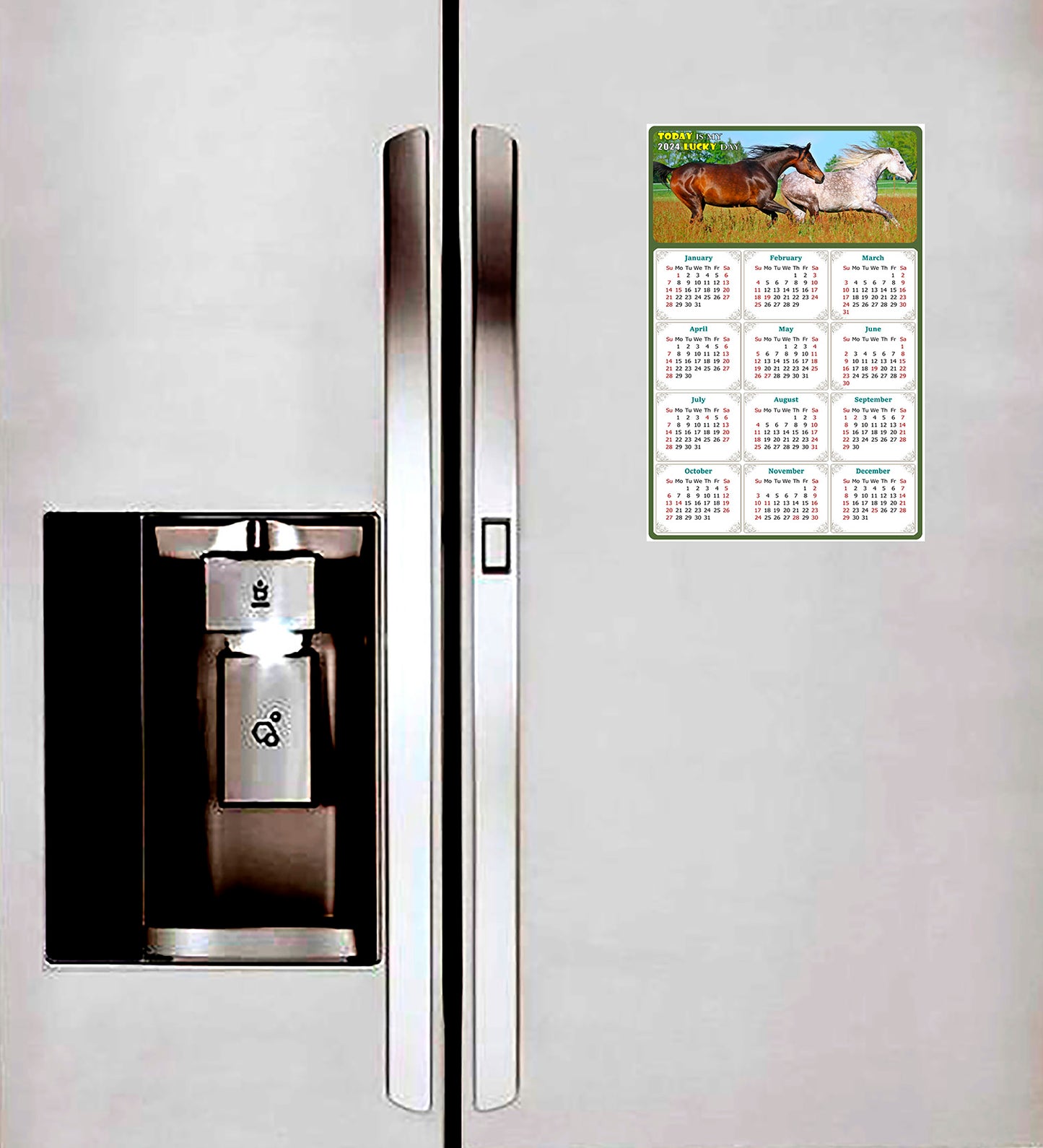 2024 Magnetic Calendar - Calendar Magnets - Today is my Lucky Day - (Fade, Tear, and Water Resistant) - Horses Themed 03