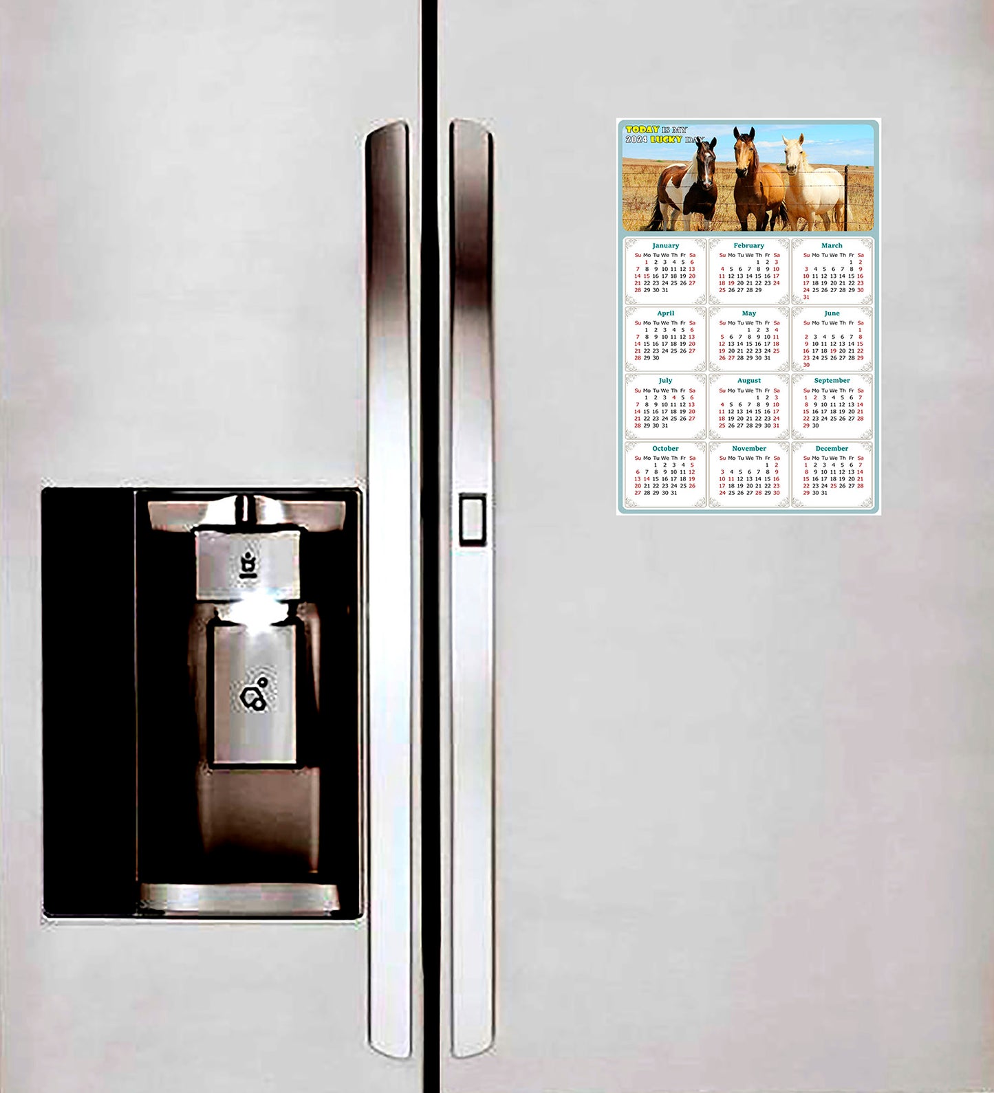 2024 Magnetic Calendar - Calendar Magnets - Today is my Lucky Day - (Fade, Tear, and Water Resistant) - Horses Themed 07