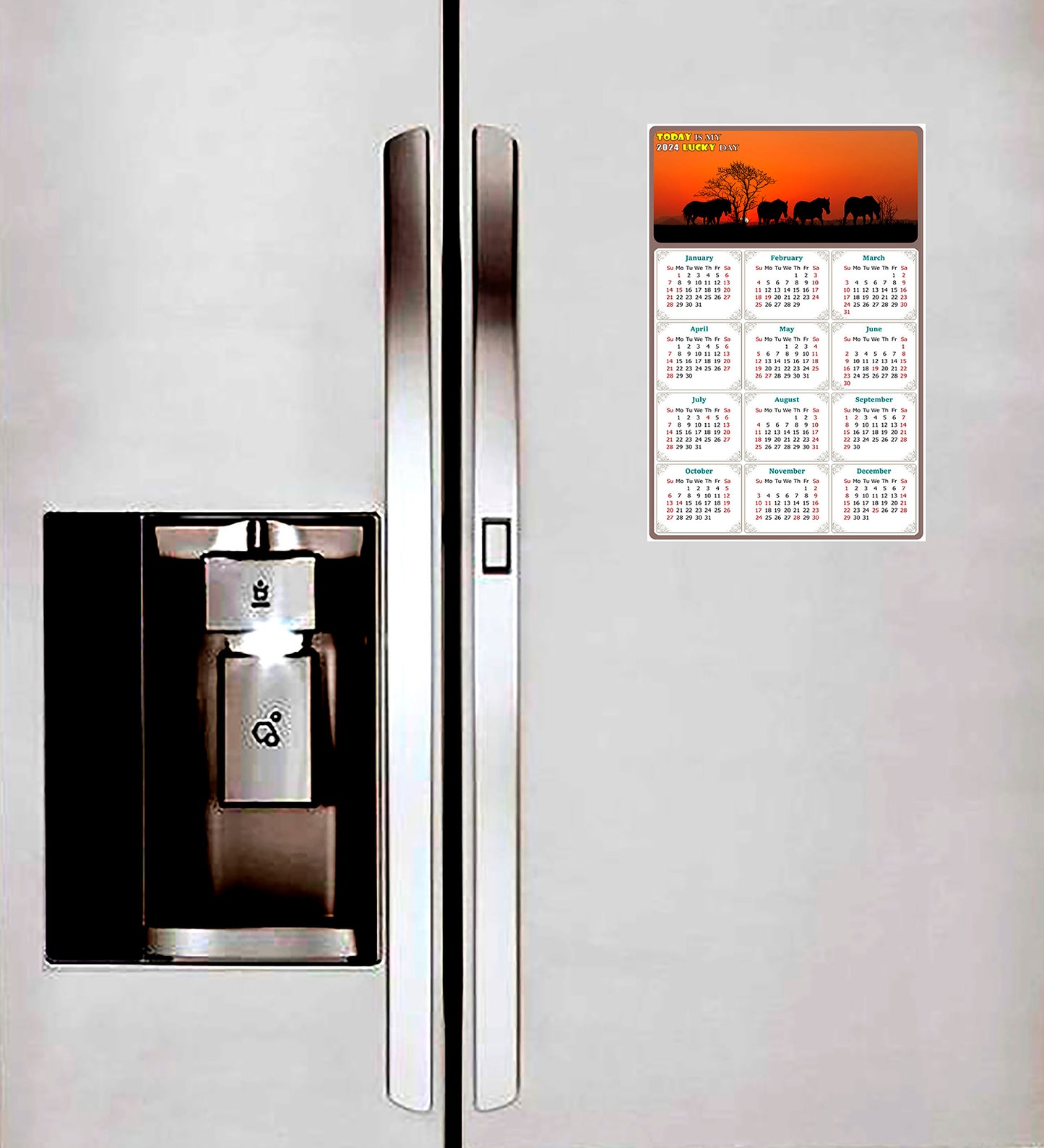 2024 Magnetic Calendar - Calendar Magnets - Today is my Lucky Day - (Fade, Tear, and Water Resistant) - Horses Themed 011