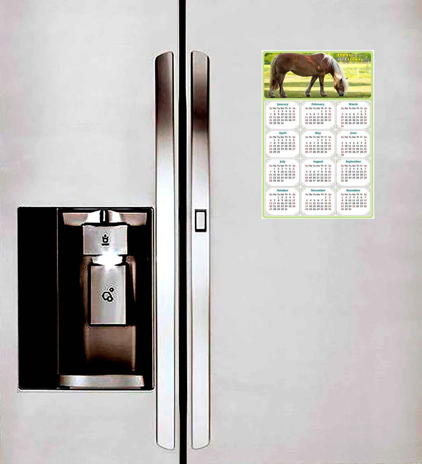 2024 Magnetic Calendar - Calendar Magnets - Today is my Lucky Day - (Fade, Tear, and Water Resistant) - Horses Themed 016