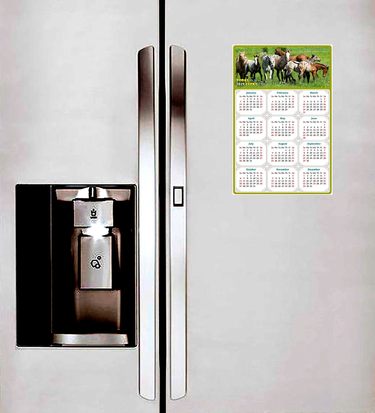 2024 Magnetic Calendar - Calendar Magnets - Today is my Lucky Day - (Fade, Tear, and Water Resistant) - Horses Themed 02