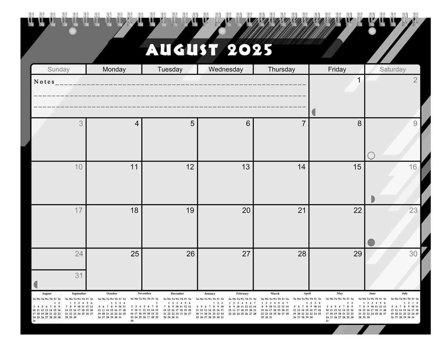 2025 - 2026 Academic Year 12 Months Student Calendar 3-Ring Binder - Black&White - (Edition #012)