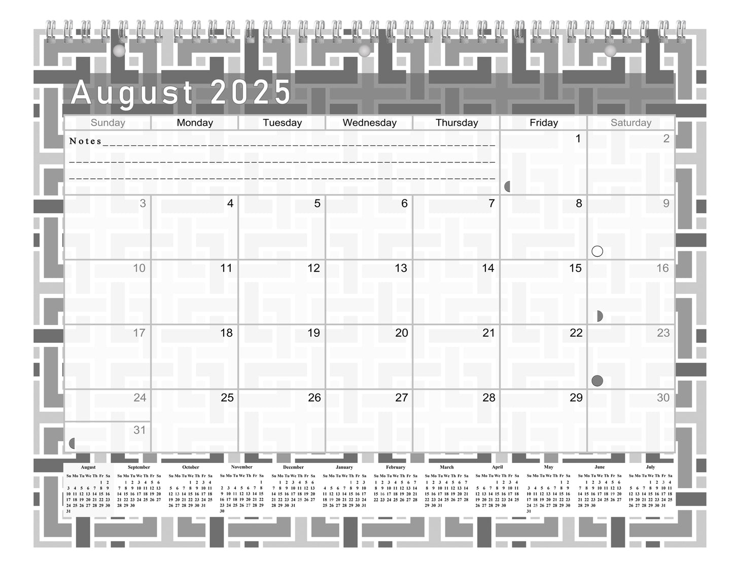 2025 - 2026 Academic Year 12 Months Student Calendar 3-Ring Binder - Back&White - (Edition #014)
