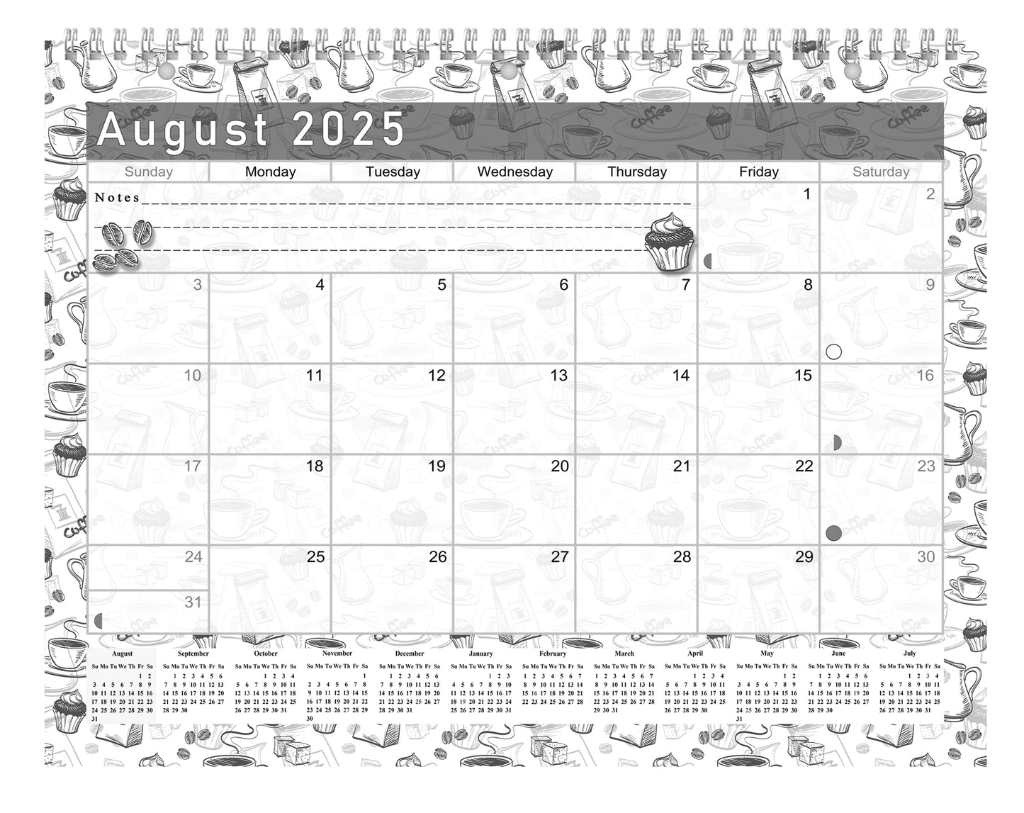2025 - 2026 Academic Year 12 Months Student Calendar 3-Ring Binder - Black&White - (Edition #026)