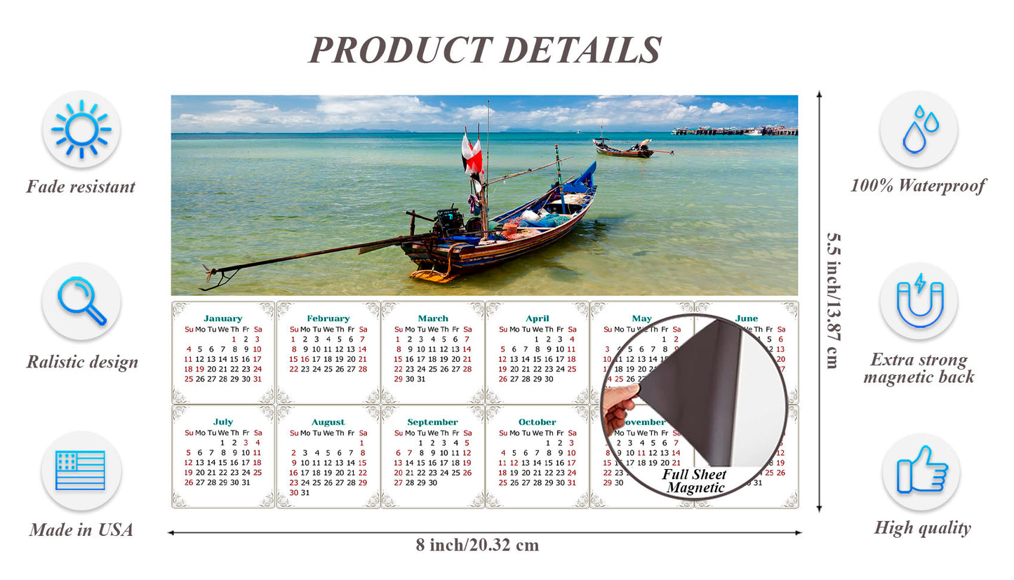 2026 Magnetic Calendar - Calendar Magnets - Today is My Lucky Day - (Thai Boat on a Beach, Koh Samui, Thailand)