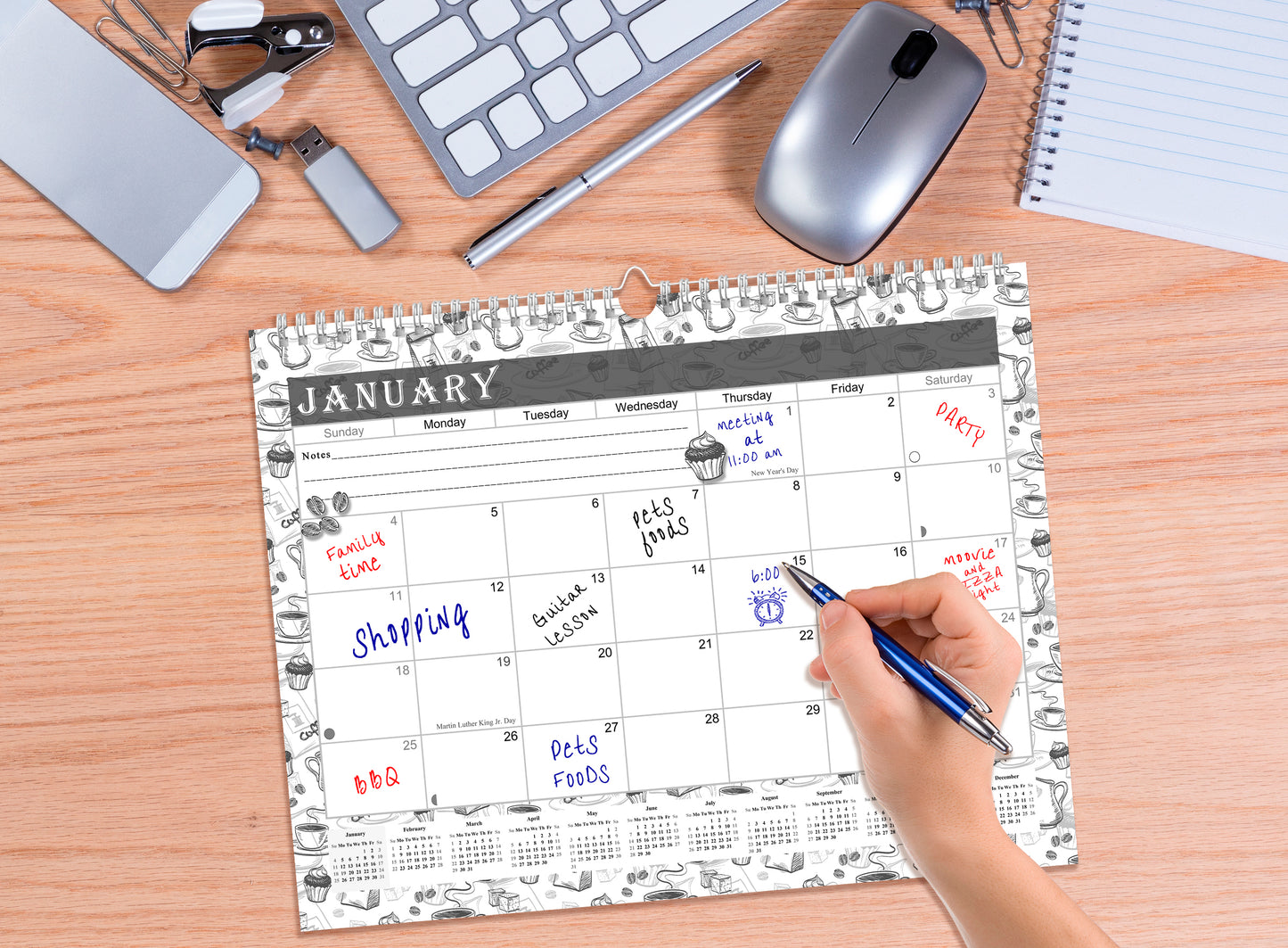 2026-2027 Monthly Spiral-Bound Wall/Desk Calendar - Desktop/Wall Blotter Calendar/Planner - (Edition B&W #030)