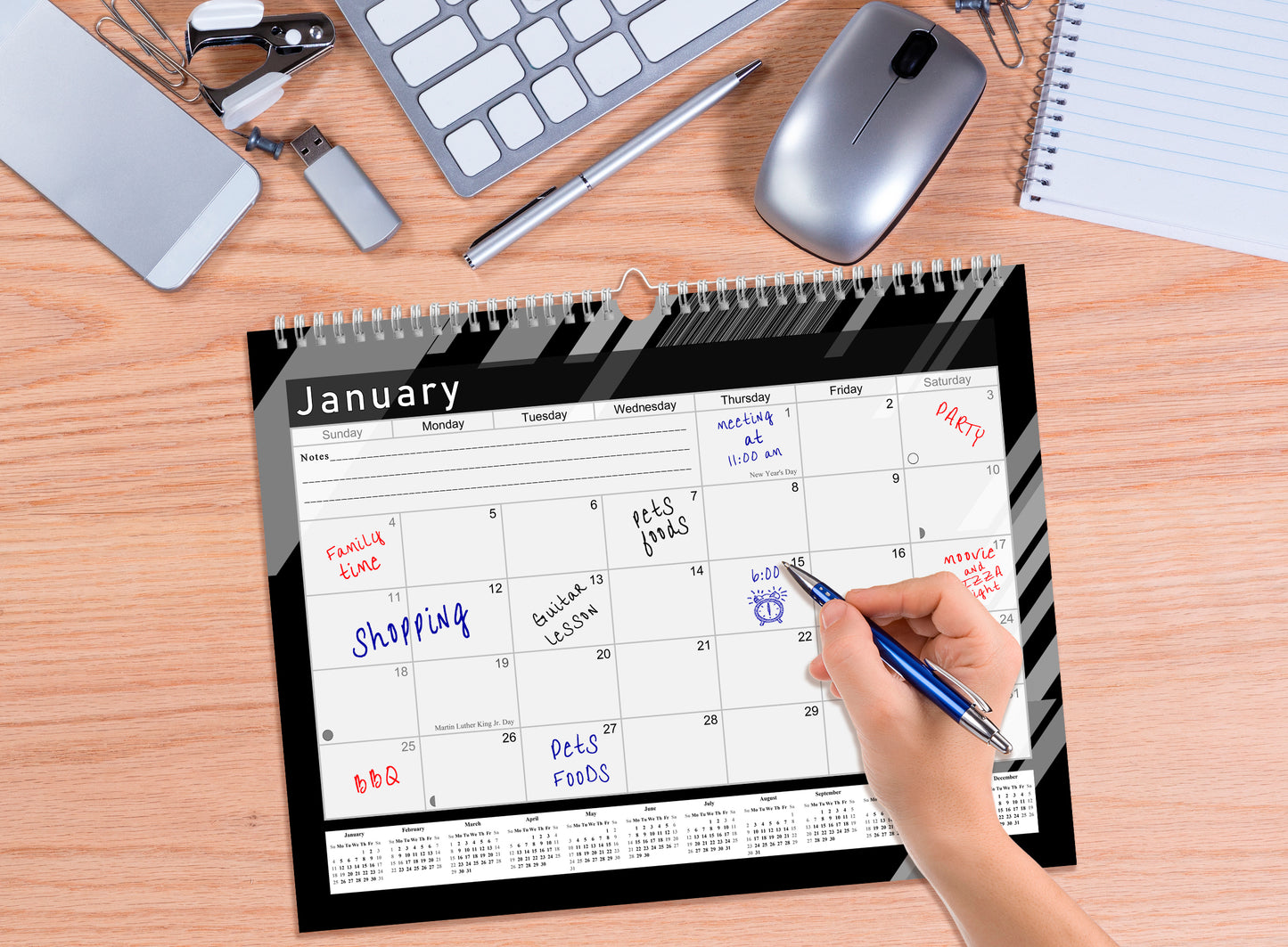 2026-2027 Monthly Spiral-Bound Wall/Desk Calendar - Desktop/Wall Blotter Calendar/Planner - (Edition B&W #013)