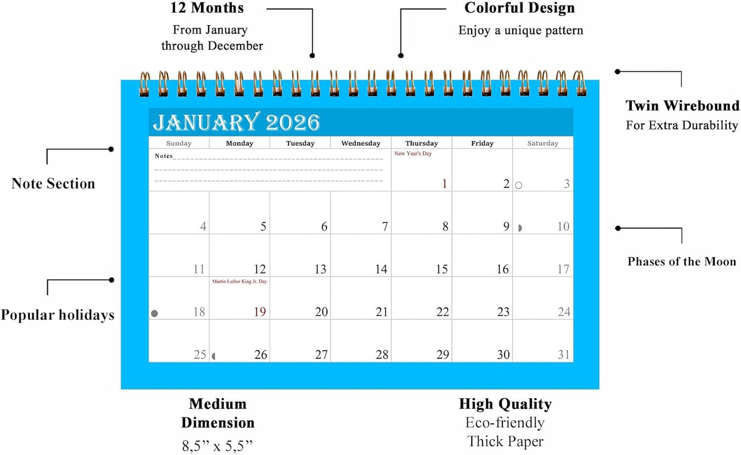 2026-12 Months Desk Calendar Desktop Planner with To-Do List & Notes 05