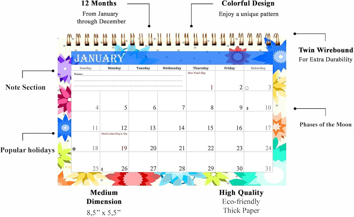 2026-12 Months Desk Calendar Desktop Planner with To-Do List & Notes 01